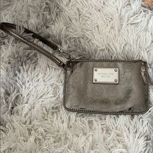 Michael Kors metallic silver wristlet